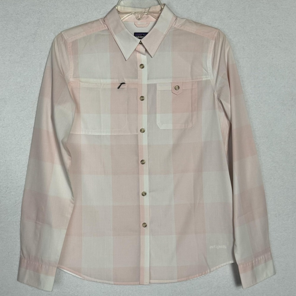 Patagonia Shirt Womens Small Pink‎ Check Plaid Button Front Long Sleeve Top